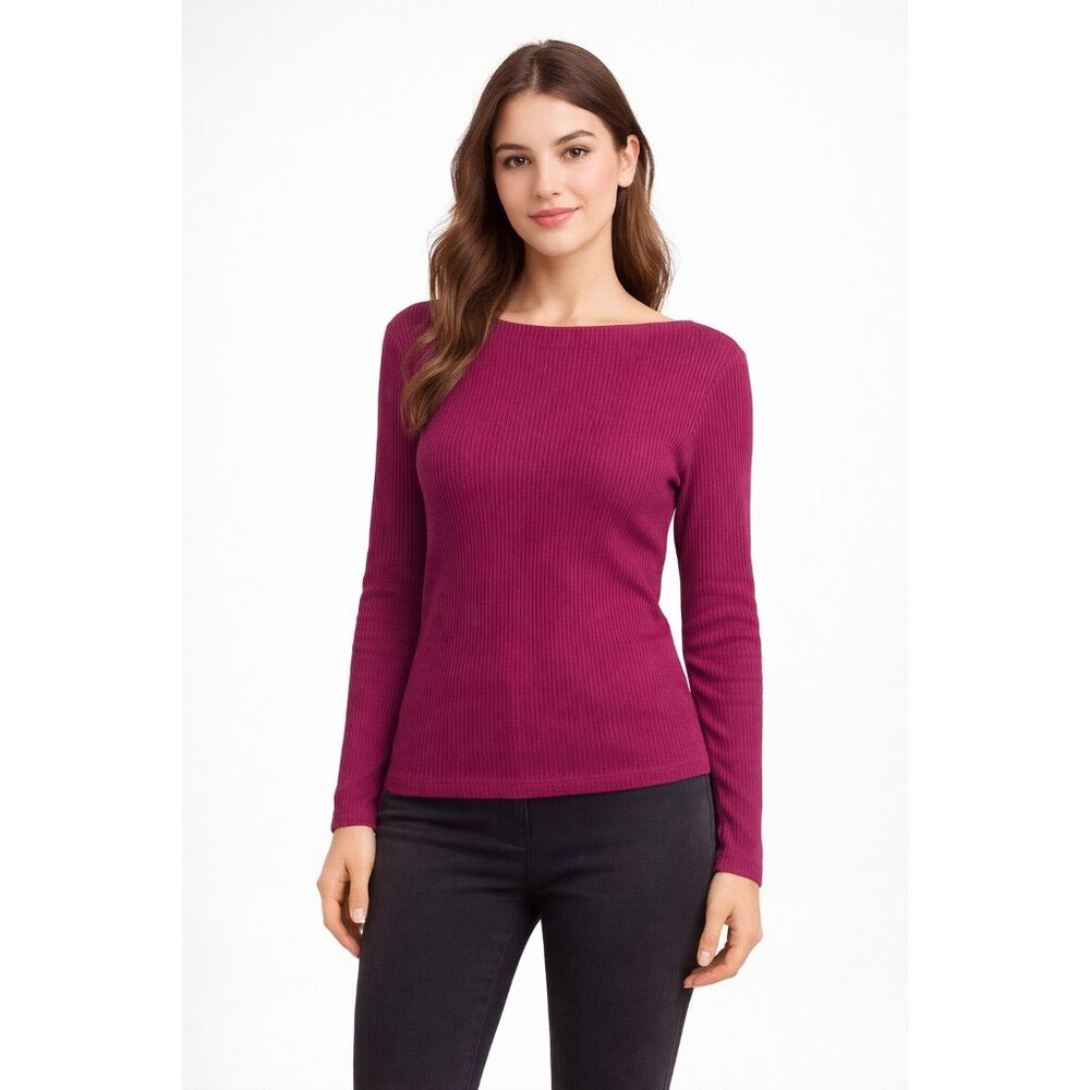 Banana Republic Womens Medium Ribbed Knit Top Red Long Sleeve Boat Neck NWT - Picture 1 of 12